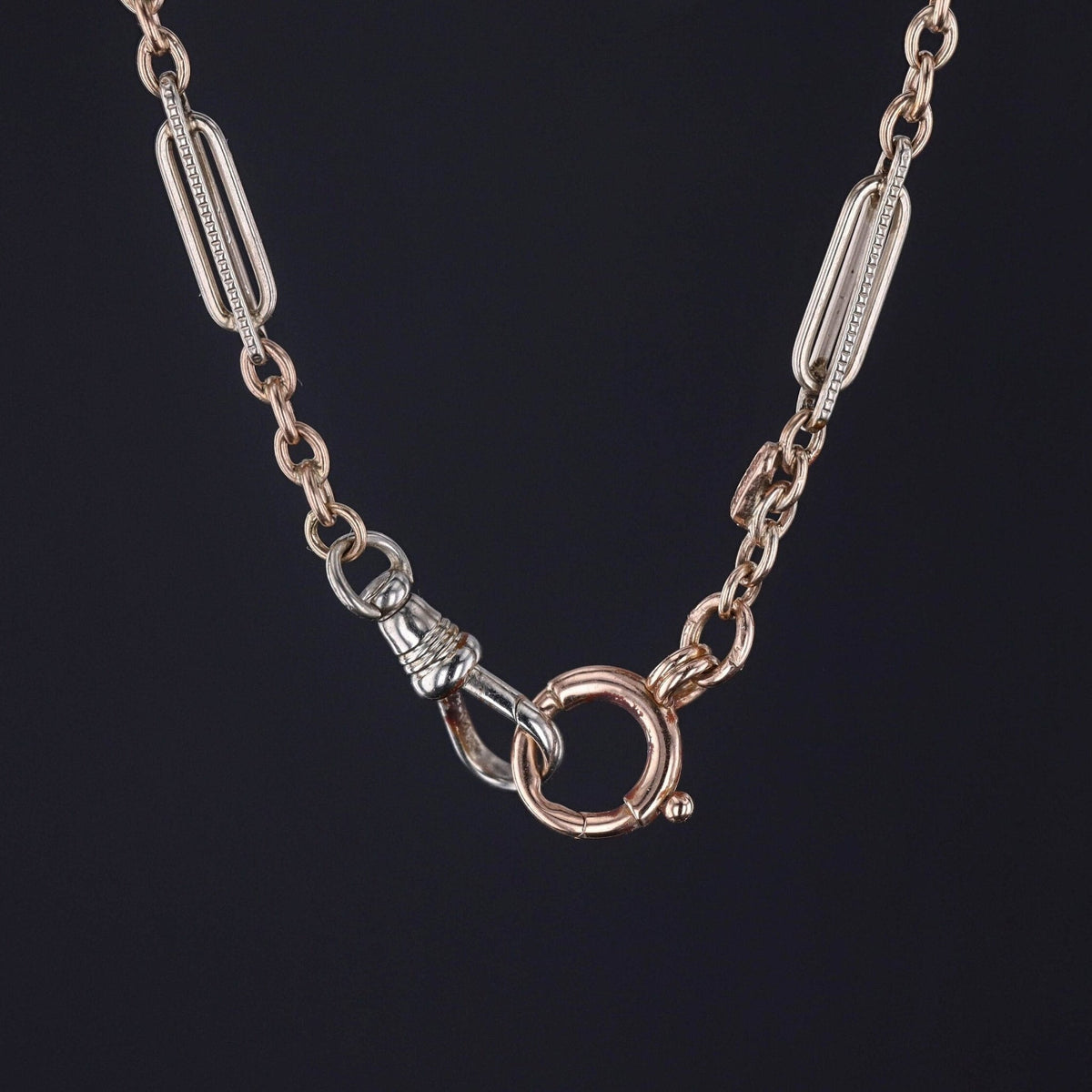 Antique Watch Chain of Rose and White Gold - Trademark Antiques