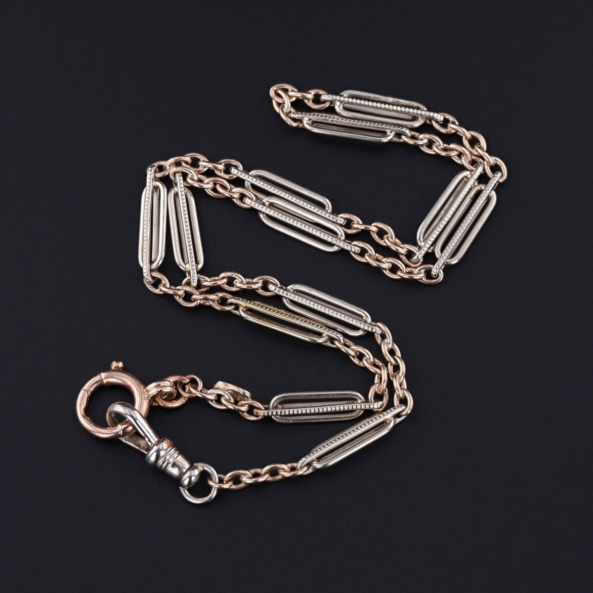 Antique Watch Chain of Rose and White Gold - Trademark Antiques