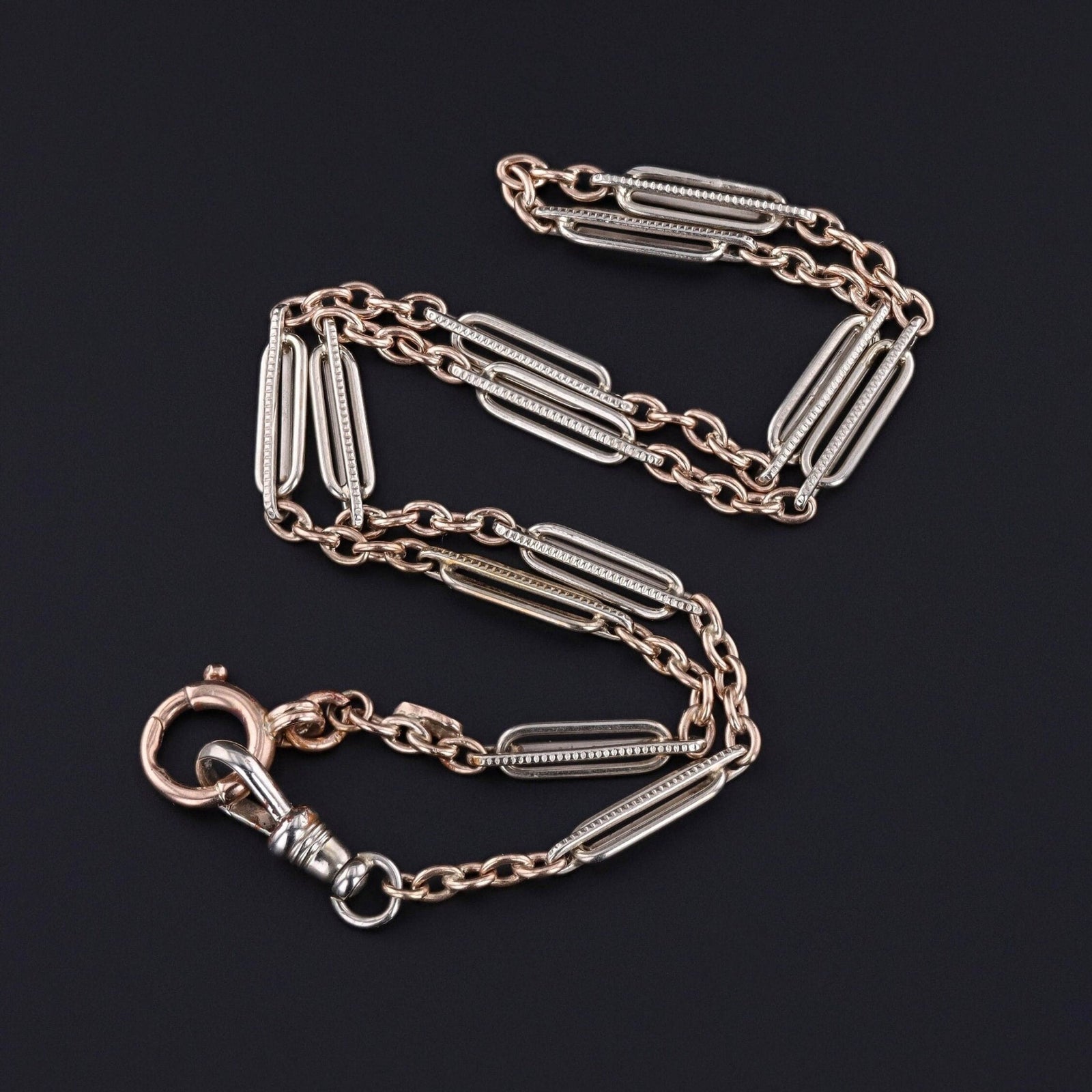 Antique Watch Chain of Rose and White Gold - Trademark Antiques