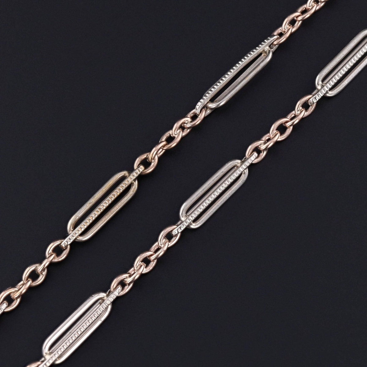 Antique Watch Chain of Rose and White Gold - Trademark Antiques