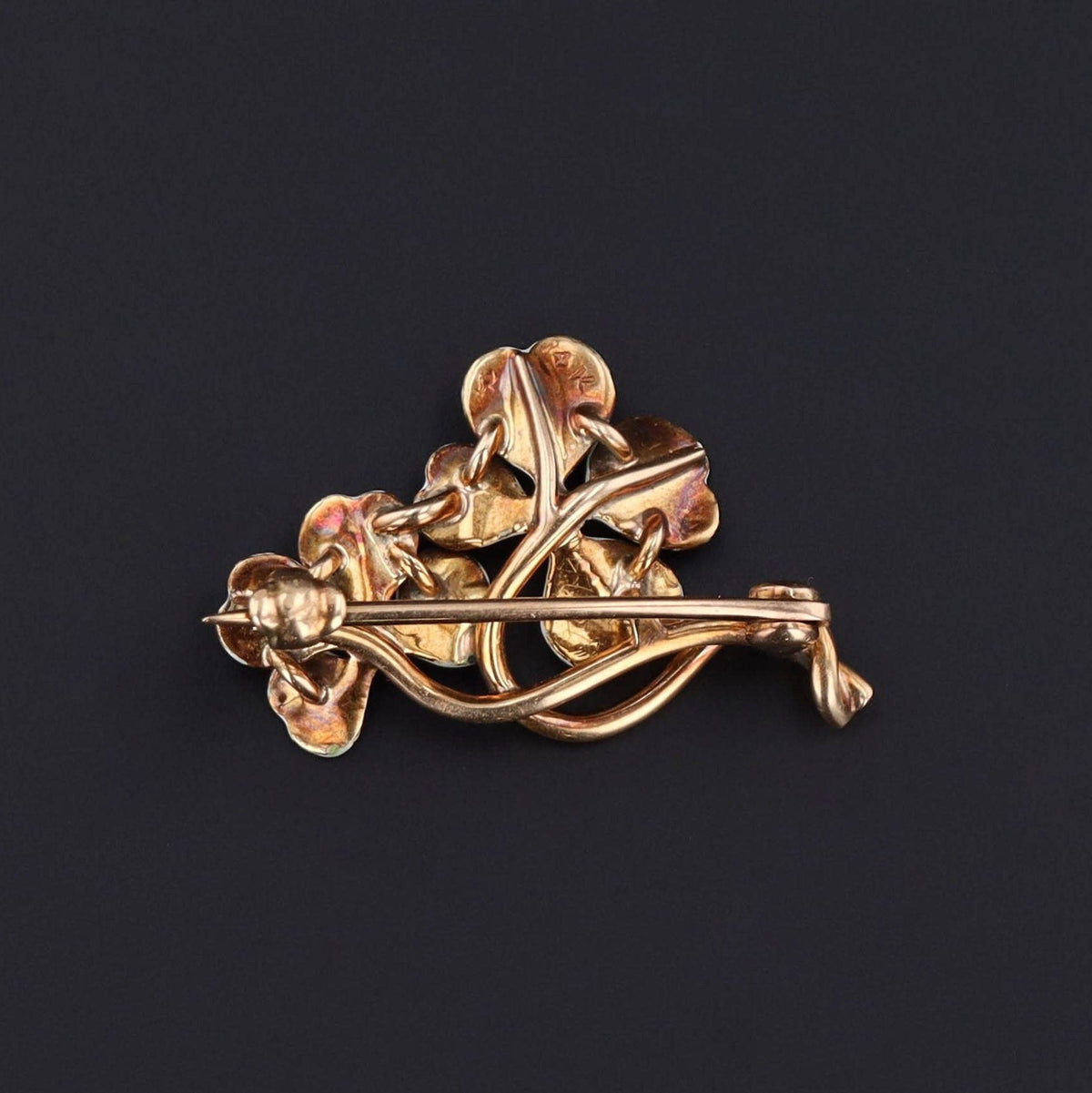 Antique White Enamel Clover Brooch of 14k Gold - Trademark Antiques