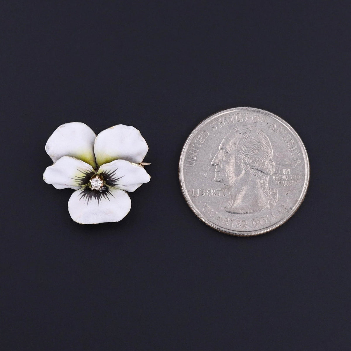 Antique White Enamel Pansy Brooch of 14k Gold - Trademark Antiques