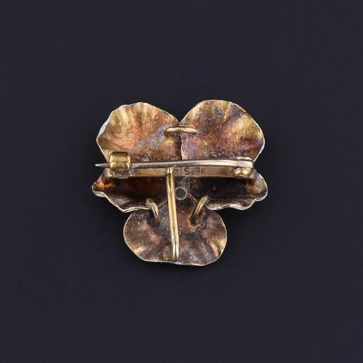 Antique White Enamel Pansy Brooch of 14k Gold - Trademark Antiques