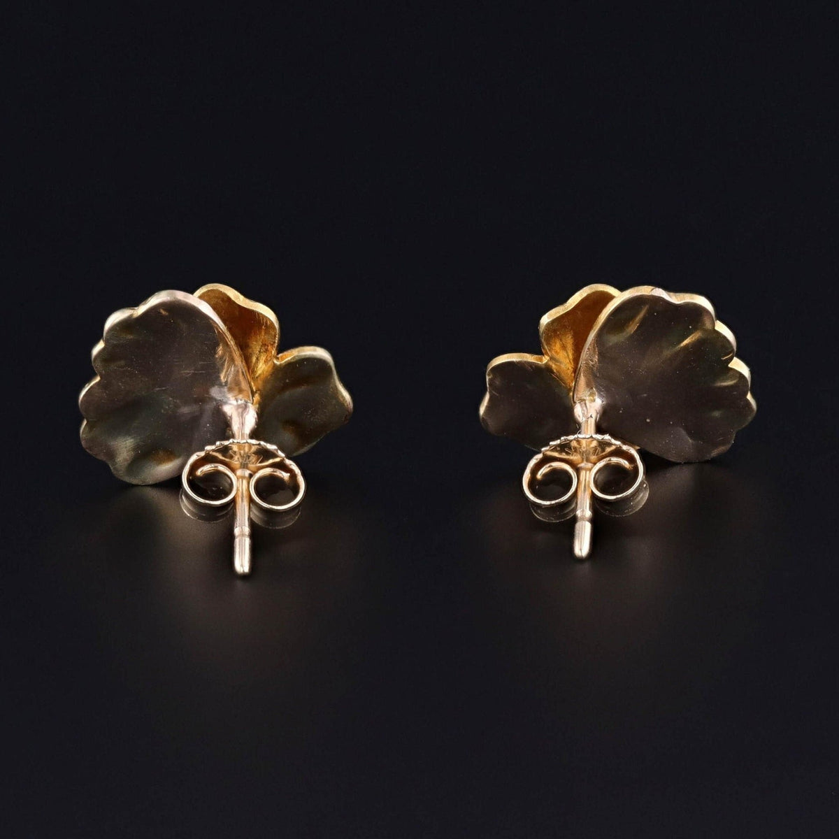 Antique White Enamel Pansy Earrings of 14k Gold - Trademark Antiques