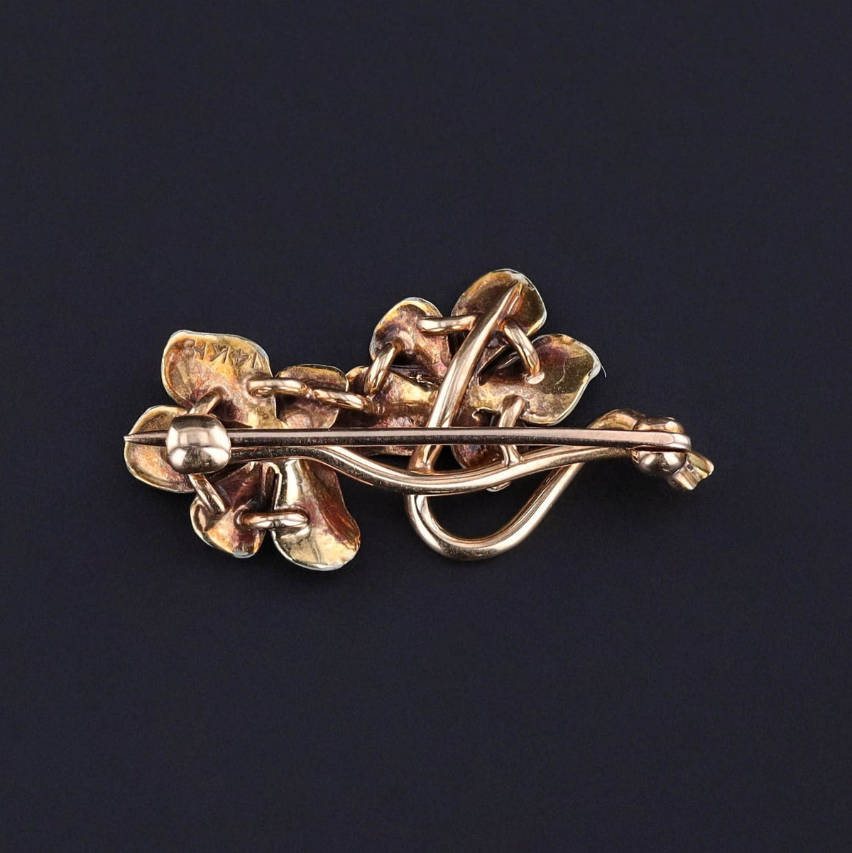 Antique White Violet Brooch of 14k Gold - Trademark Antiques