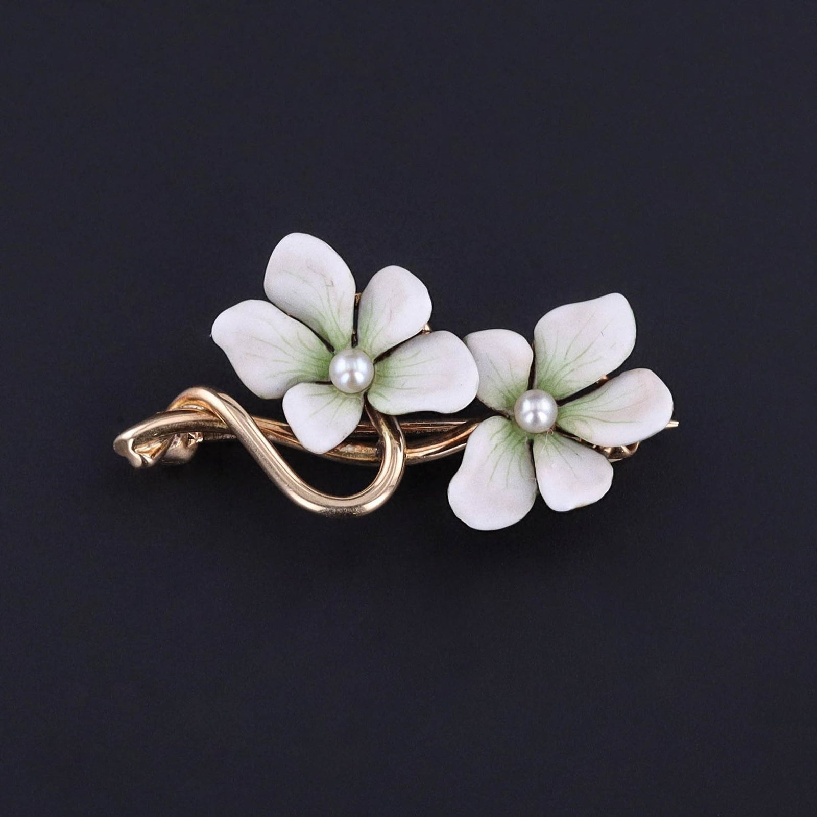 Antique White Violet Brooch of 14k Gold - Trademark Antiques