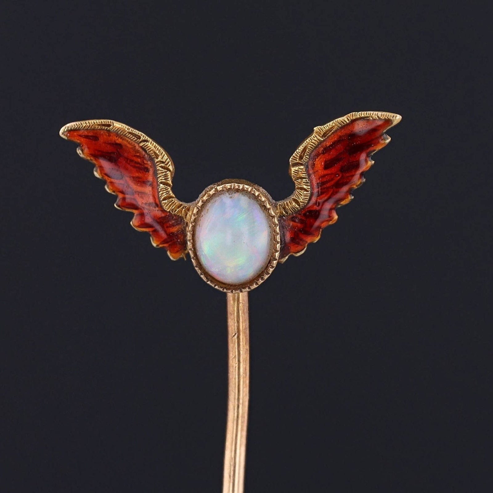 Antique Winged Opal Stick Pin | Opal and Enamel Stick Pin - Trademark Antiques