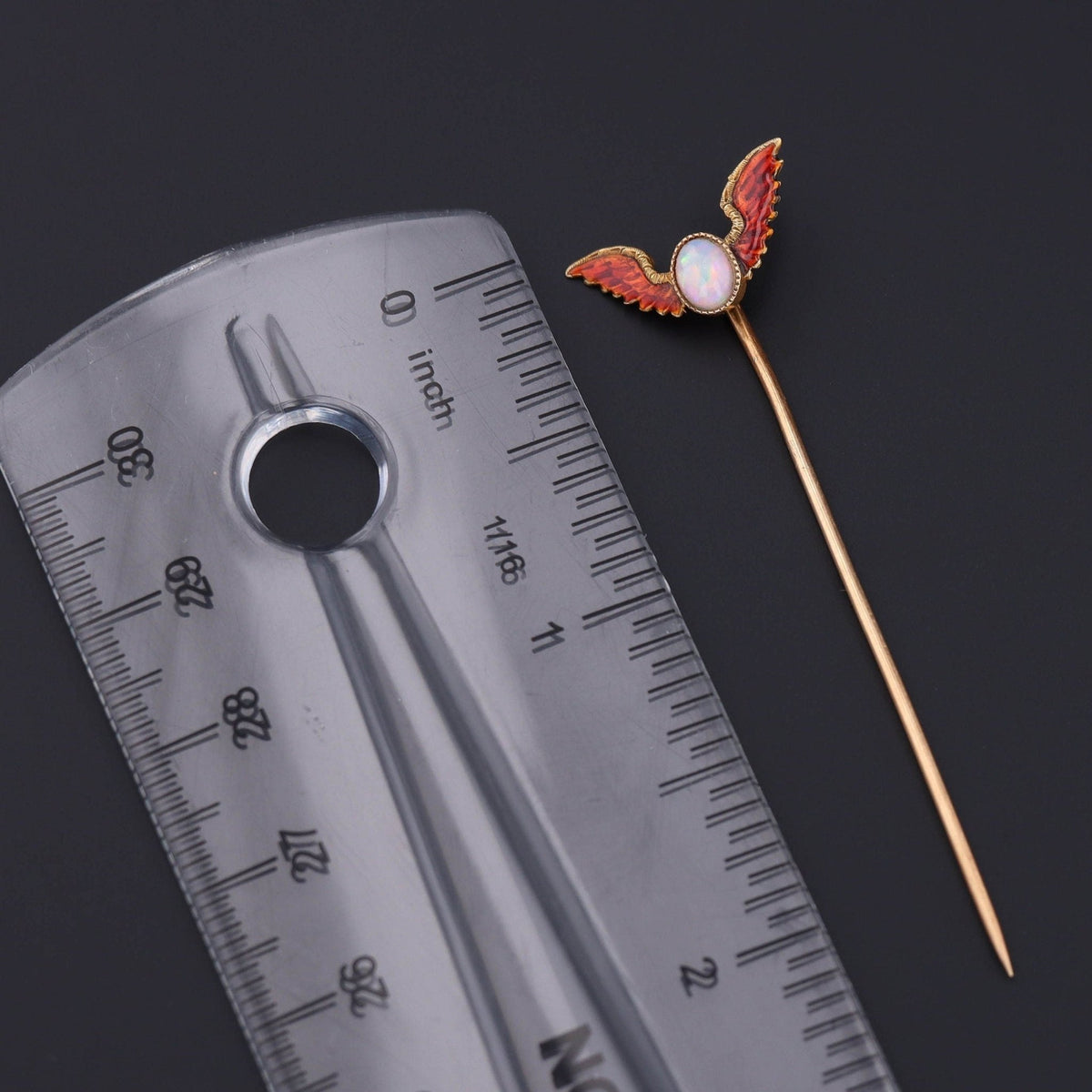 Antique Winged Opal Stick Pin | Opal and Enamel Stick Pin - Trademark Antiques