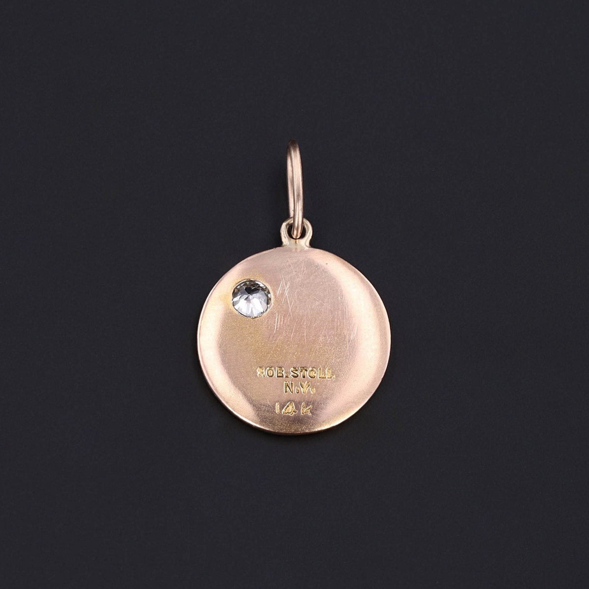 Antique Woman with Birds Charm of 14k Gold with a Diamond Accent - Trademark Antiques