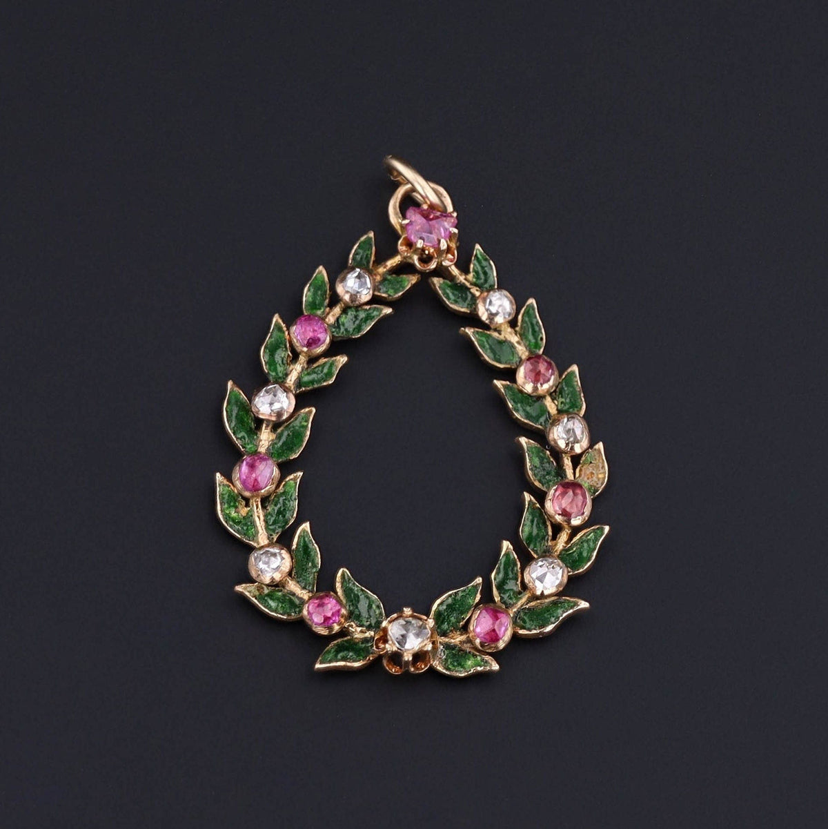 Antique Wreath Pendant | Ruby Diamond &amp; Emerald Wreath Pendant - Trademark Antiques