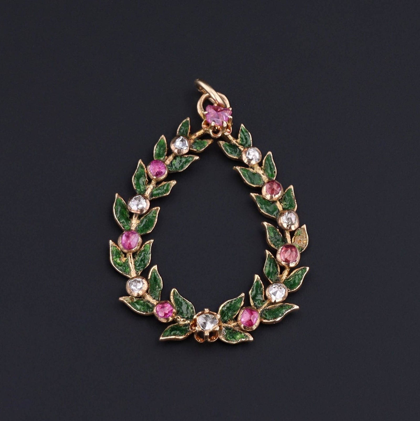 Antique Wreath Pendant | Ruby Diamond & Emerald Wreath Pendant - Trademark Antiques