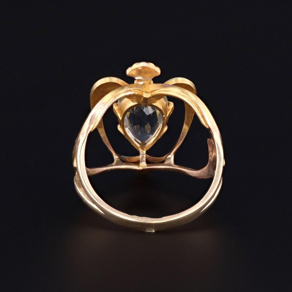 Aqua and Enamel Heart Ring | 14k Gold Ring - Trademark Antiques