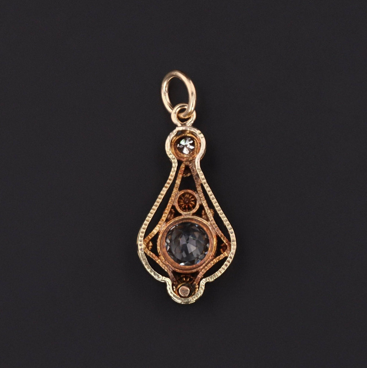 Aquamarine &amp; Diamond Charm | 14k Gold Filigree Charm - Trademark Antiques