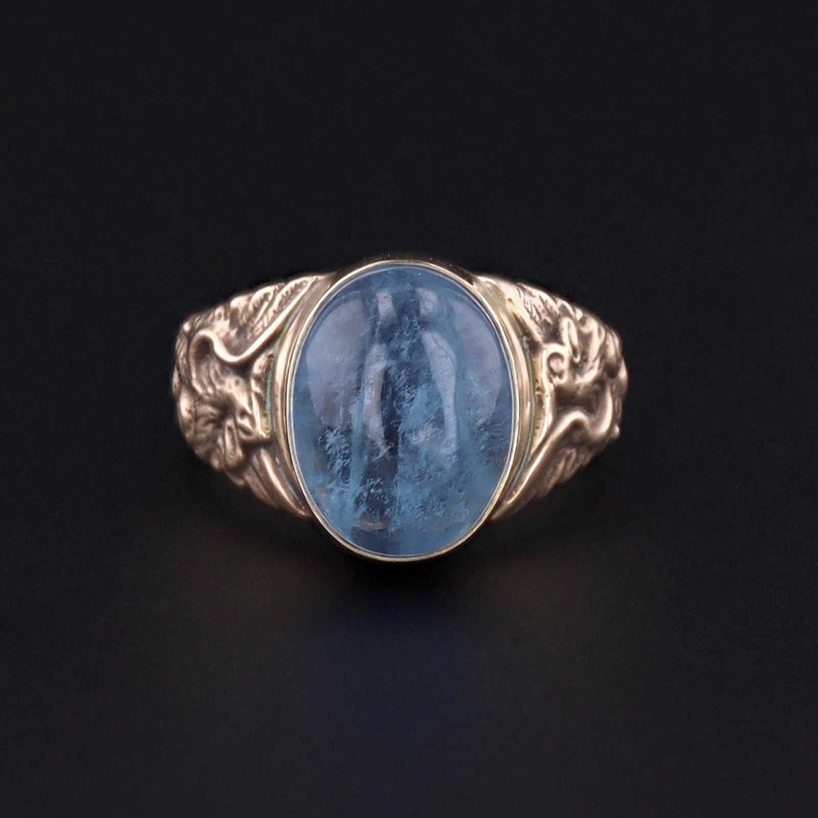 Aquamarine Ring | 14k Gold & Aqua Griffin Ring - Trademark Antiques