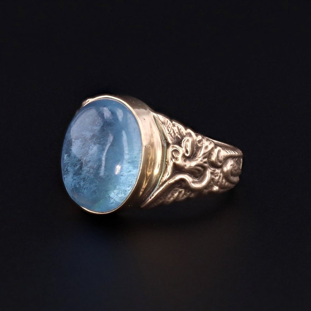 Aquamarine Ring | 14k Gold &amp; Aqua Griffin Ring - Trademark Antiques
