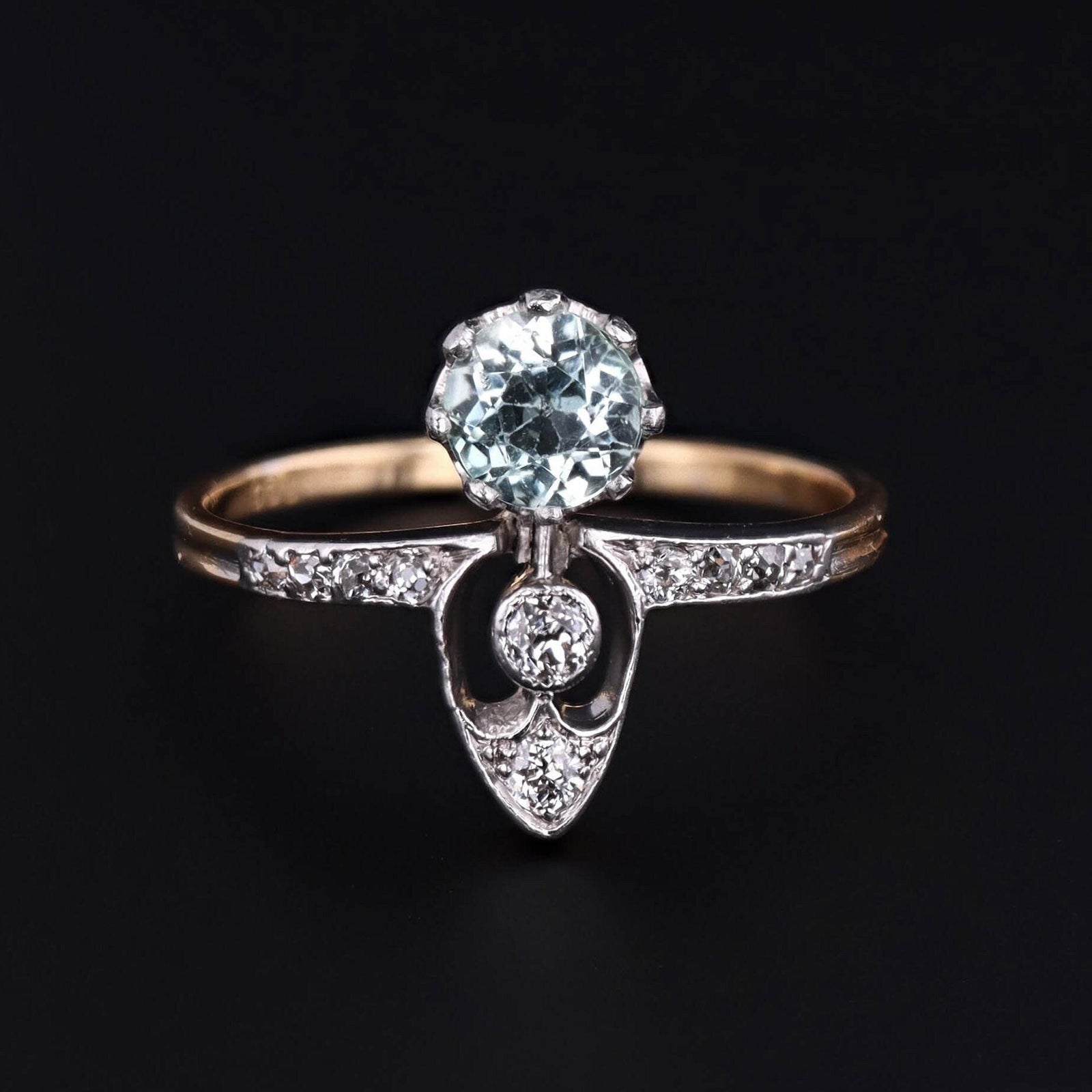 Aquamarine Ring | Aqua & Diamond Ring - Trademark Antiques