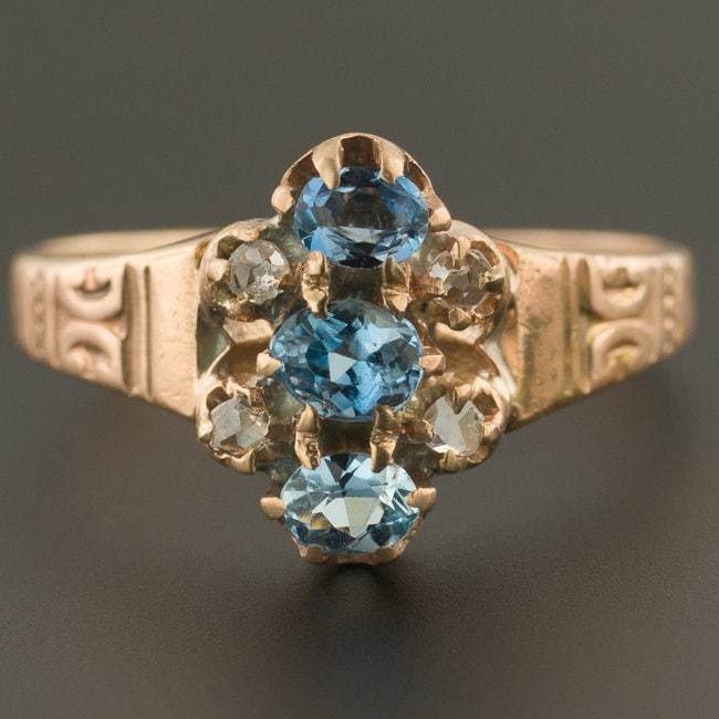 Aquamarine Ring | Aqua & Diamond Ring - Trademark Antiques