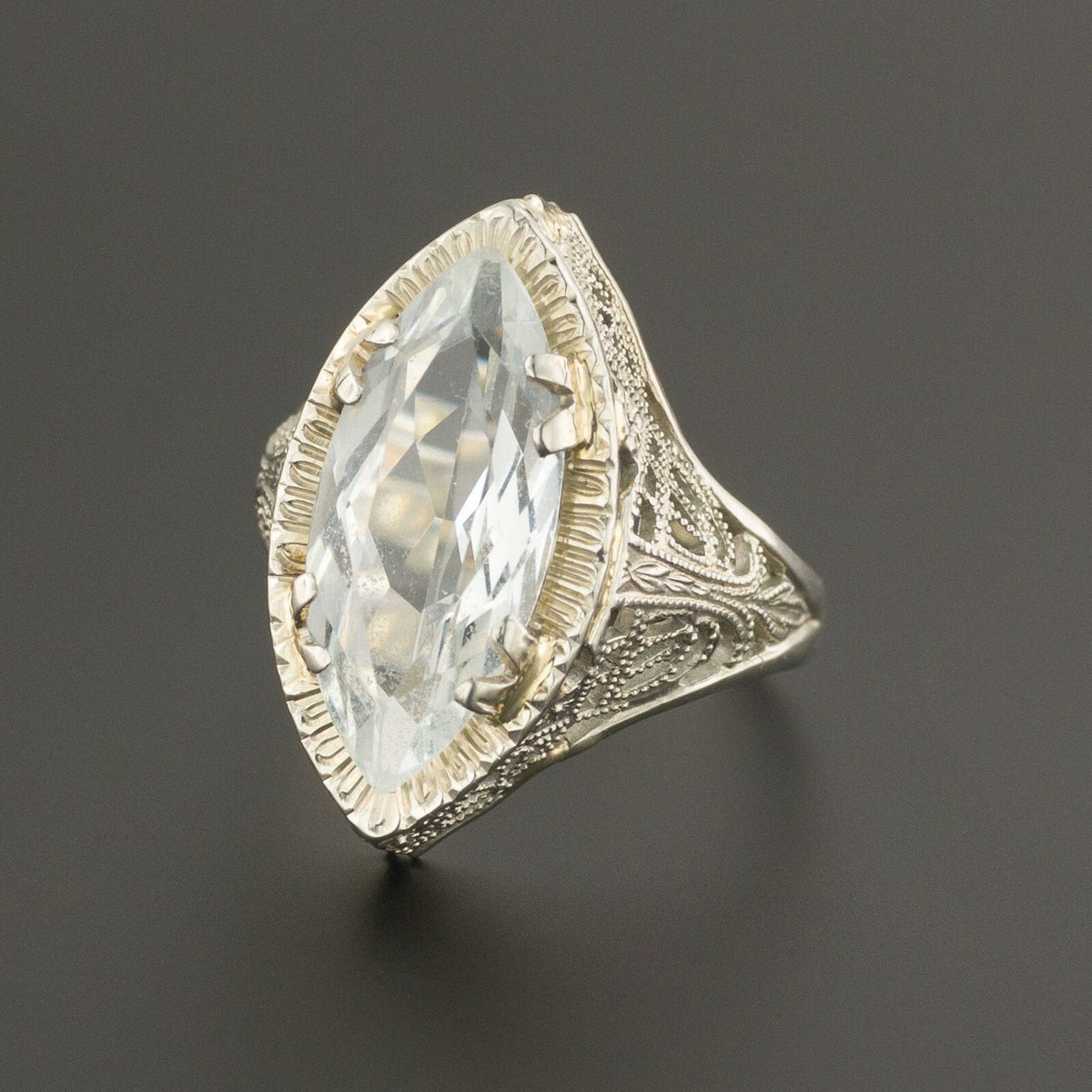 Aquamarine Ring | Aqua Filigree Ring - Trademark Antiques