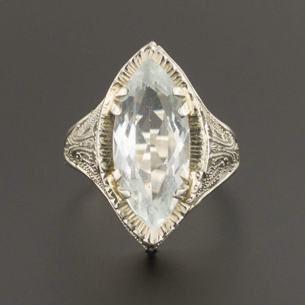 Aquamarine Ring | Aqua Filigree Ring - Trademark Antiques