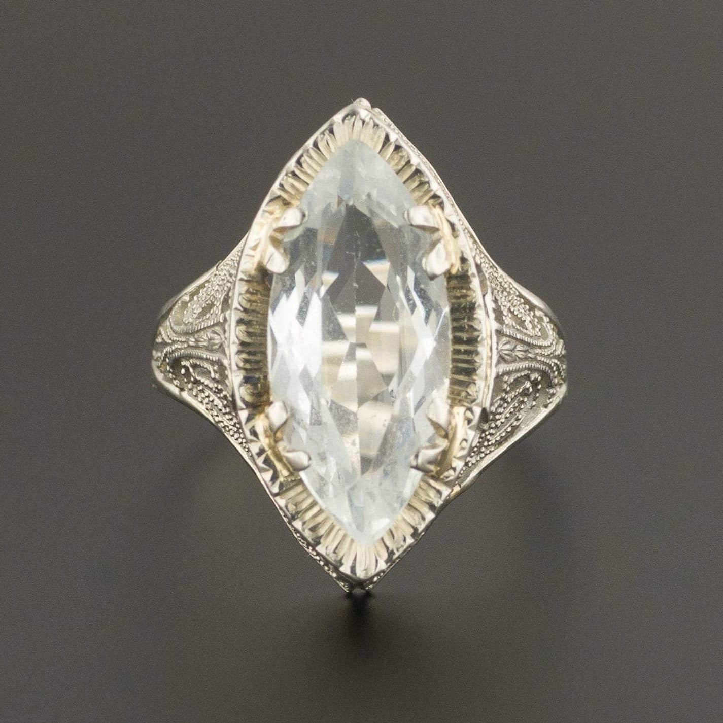 Aquamarine Ring | Aqua Filigree Ring - Trademark Antiques