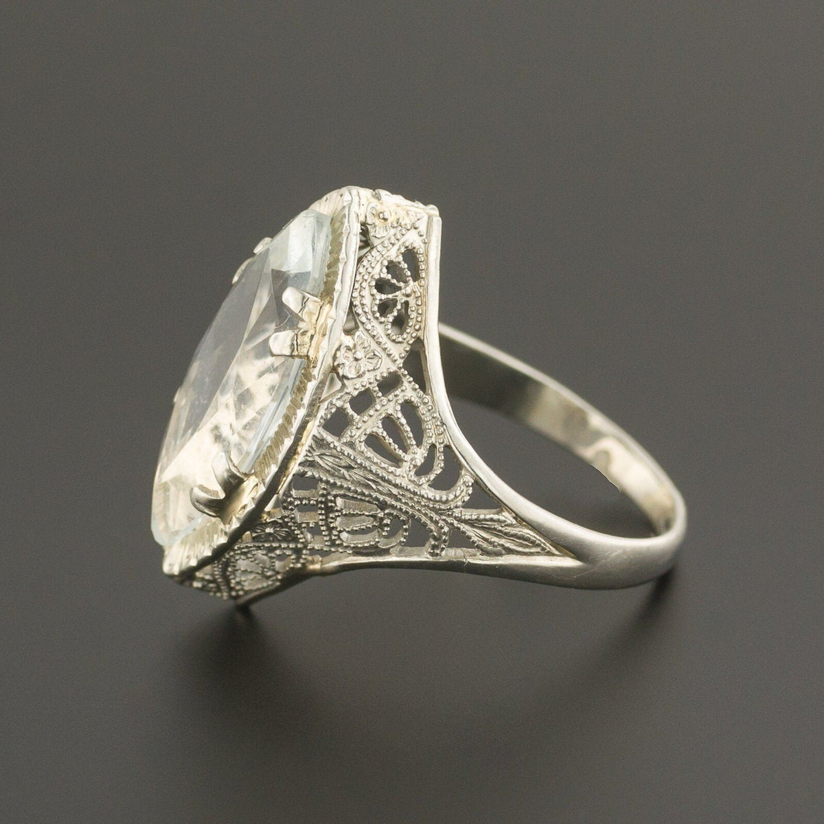 Aquamarine Ring | Aqua Filigree Ring - Trademark Antiques