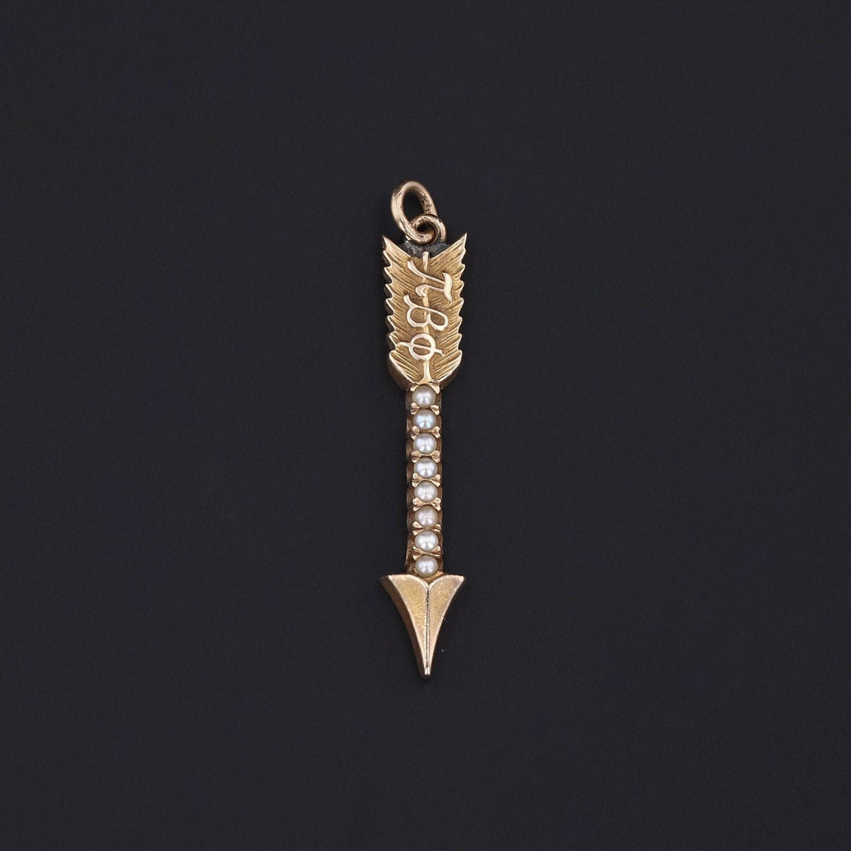 Arrow Pendant | 14k Gold &amp; Pearl Pendant - Trademark Antiques