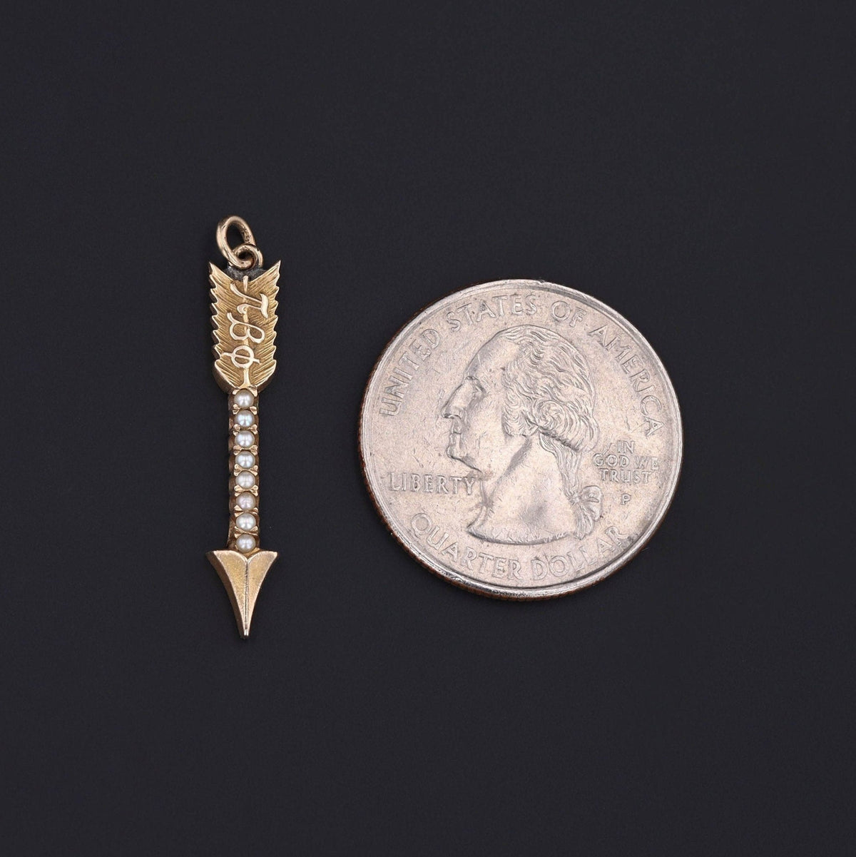 Arrow Pendant | 14k Gold &amp; Pearl Pendant - Trademark Antiques