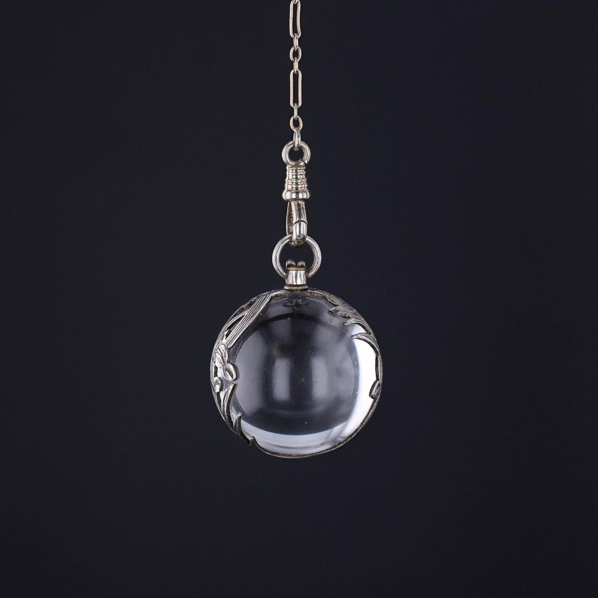 Art Deco 14k White Gold Filigree Chain with Optional Pools of Light Orb - Trademark Antiques