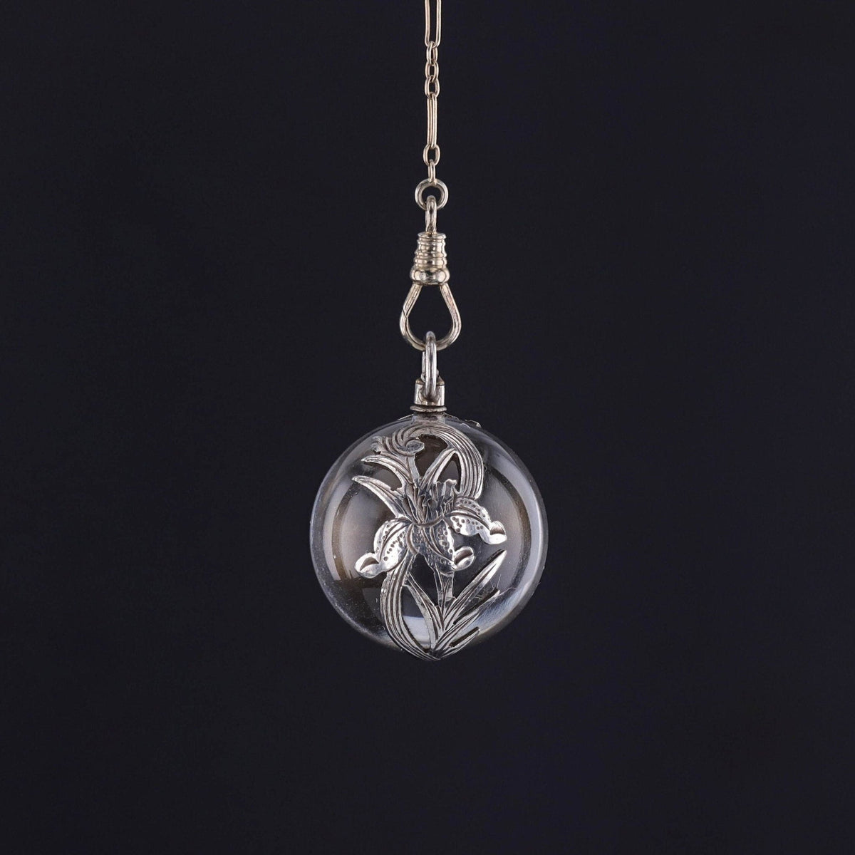 Art Deco 14k White Gold Filigree Chain with Optional Pools of Light Orb - Trademark Antiques