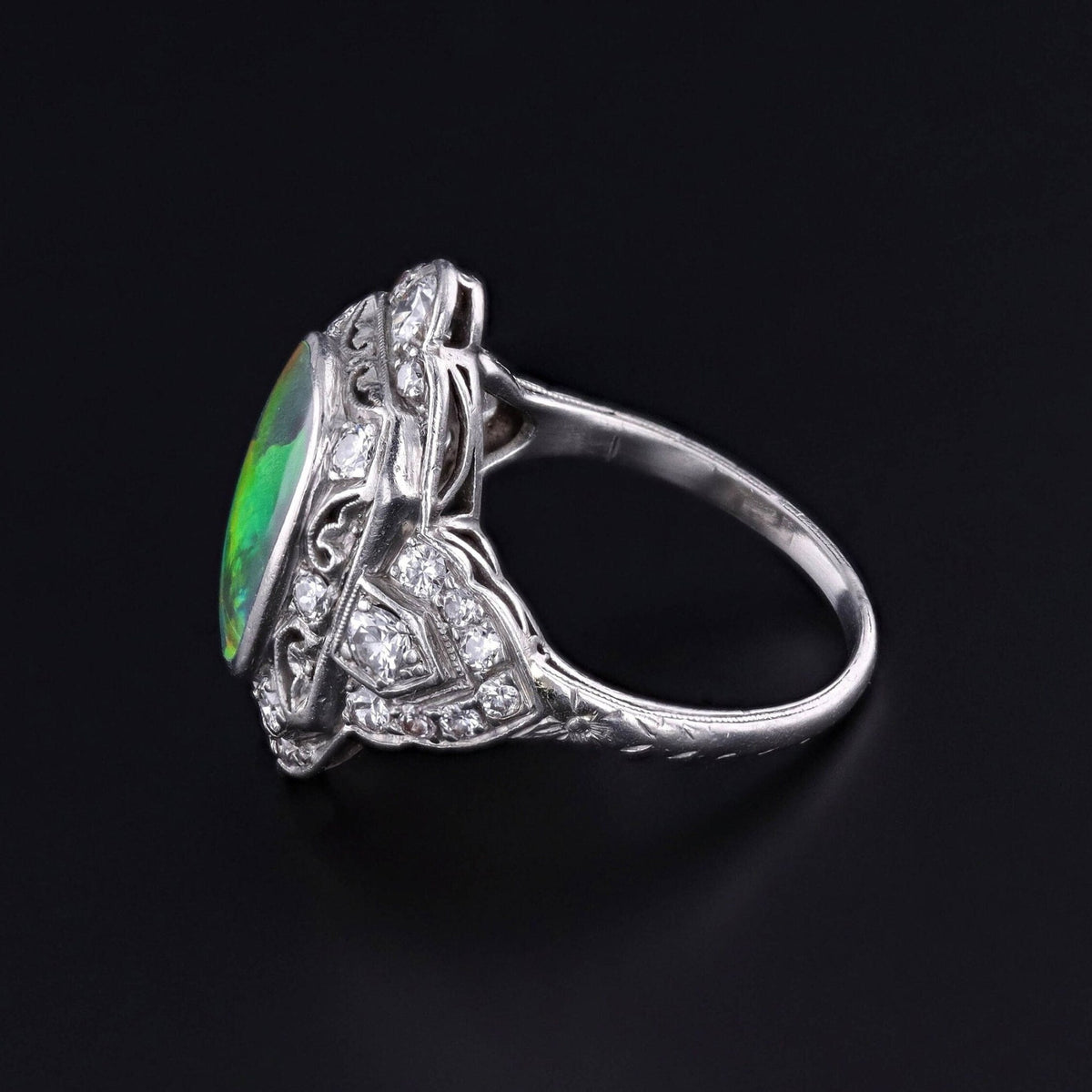 Art Deco Black Opal Ring of Platinum - Trademark Antiques
