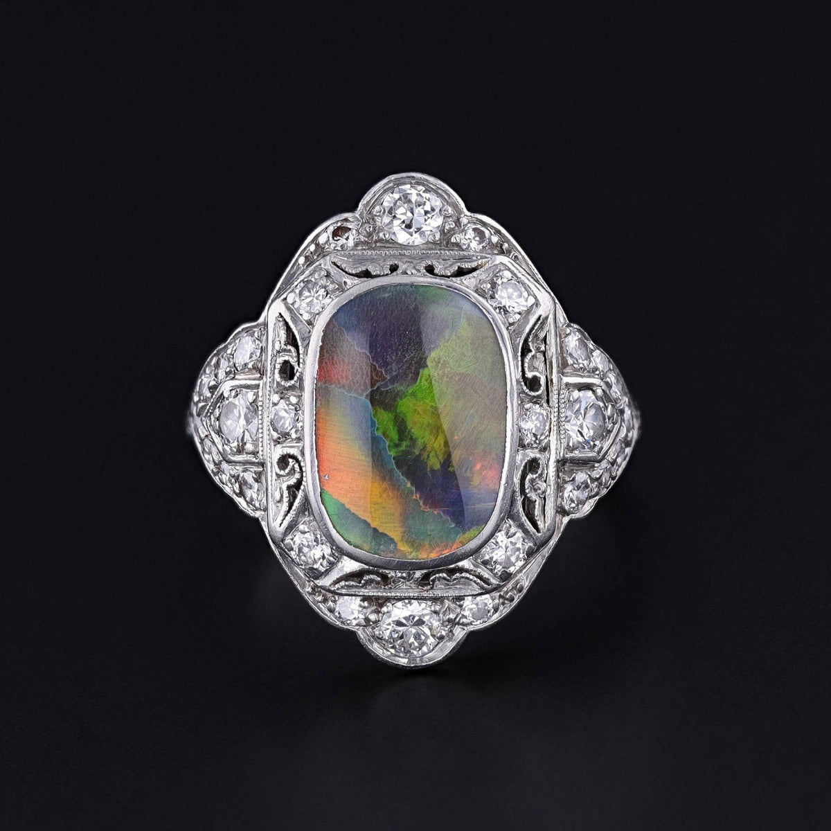 Art Deco Black Opal Ring of Platinum - Trademark Antiques