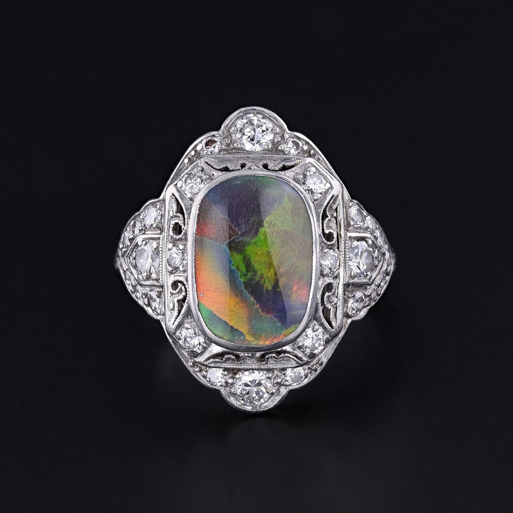 Art Deco Black Opal Ring of Platinum - Trademark Antiques