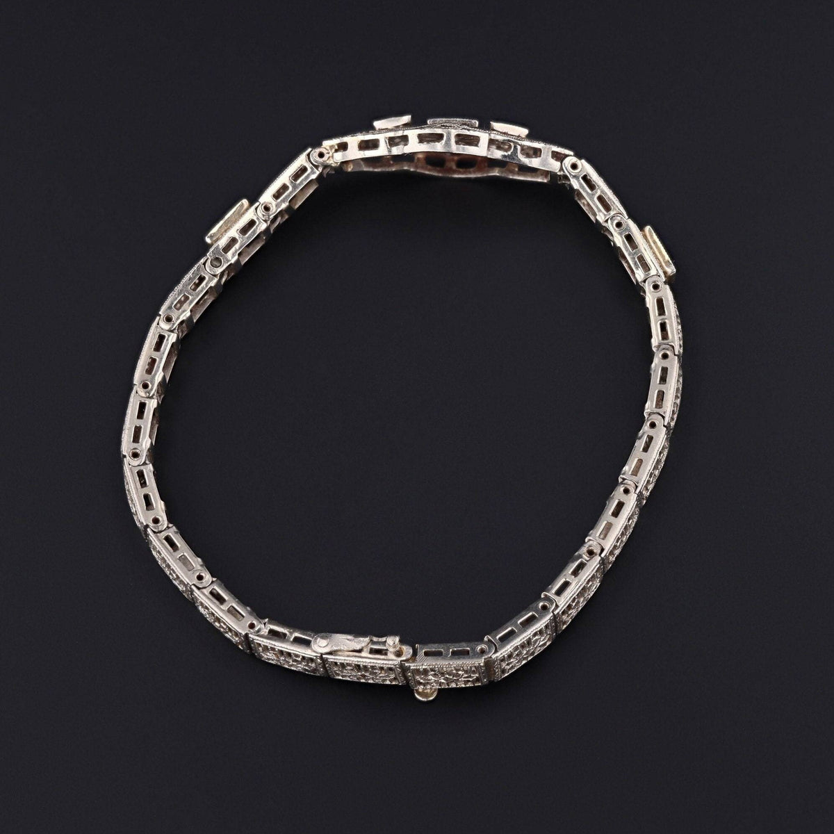 Art Deco Bracelet | 10k White Gold Diamond Filigree Bracelet - Trademark Antiques