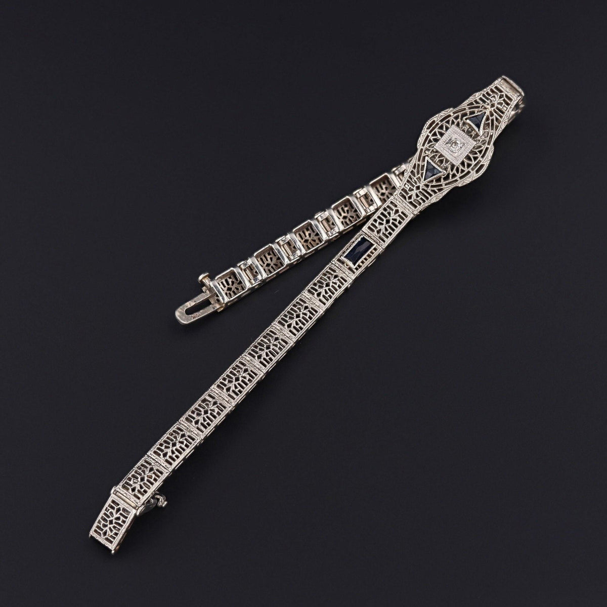 Art Deco Bracelet | 10k White Gold Diamond Filigree Bracelet - Trademark Antiques