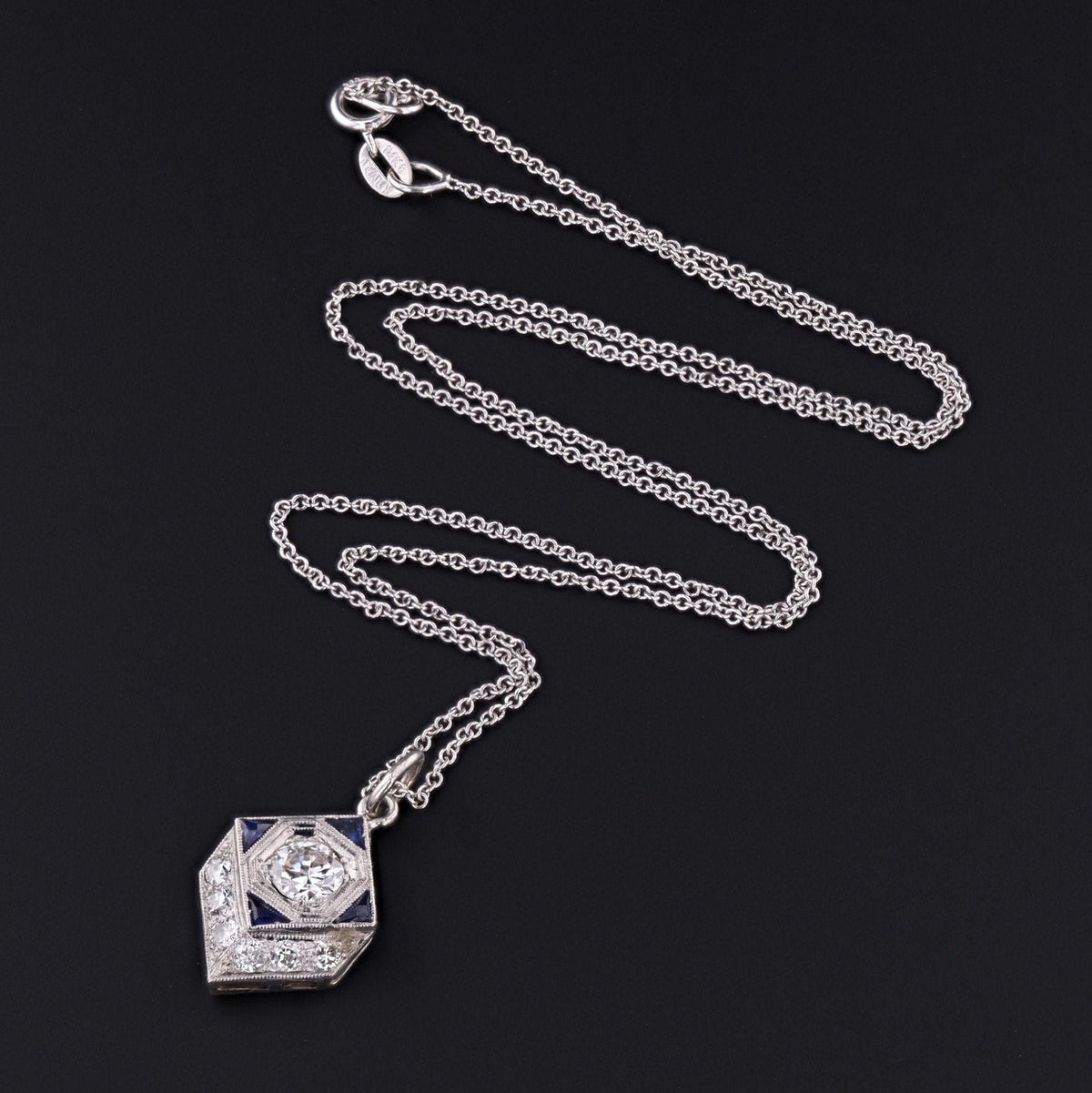 Art Deco Diamond and Sapphire Pendant | Stick Pin Conversion Pendant - Trademark Antiques