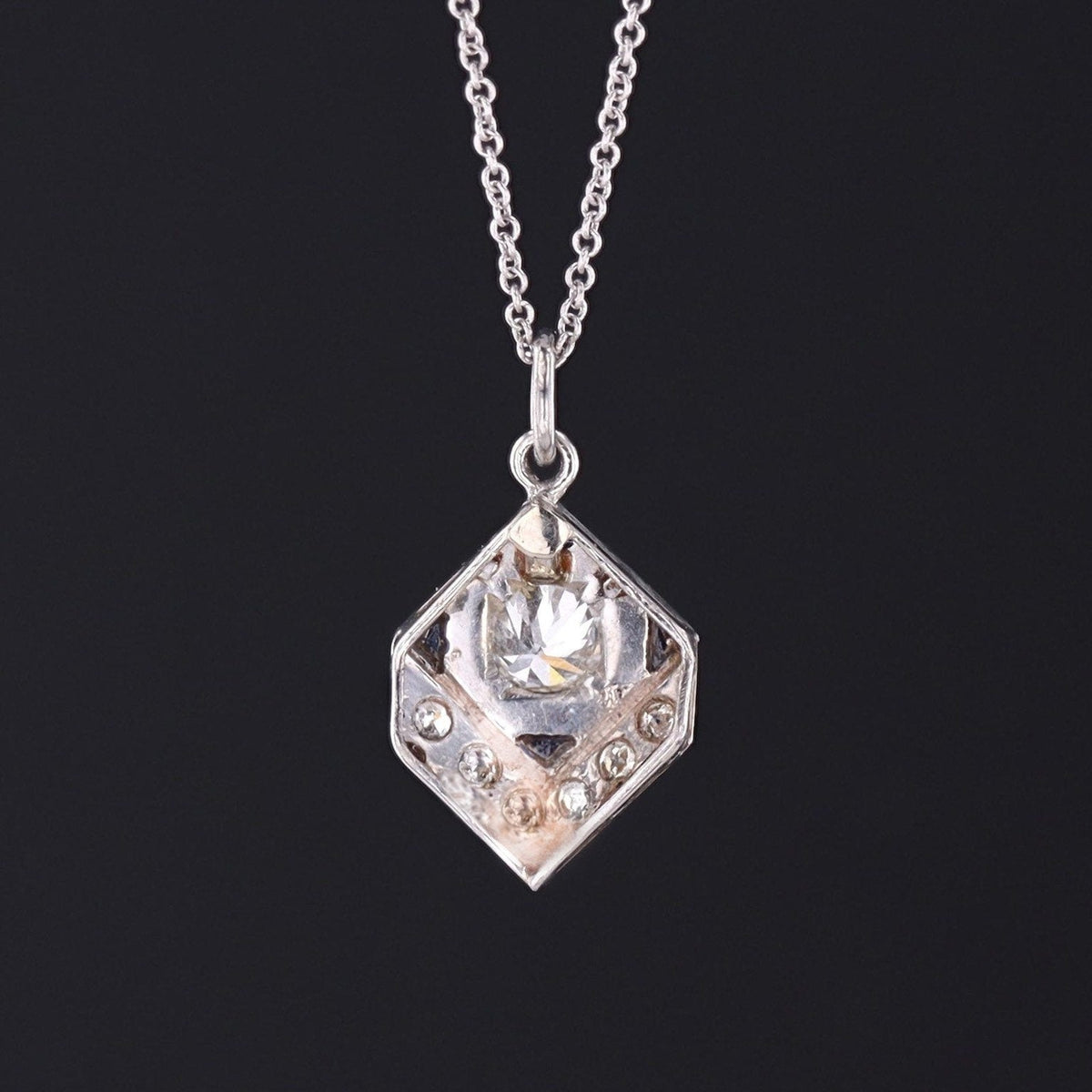 Art Deco Diamond and Sapphire Pendant | Stick Pin Conversion Pendant - Trademark Antiques