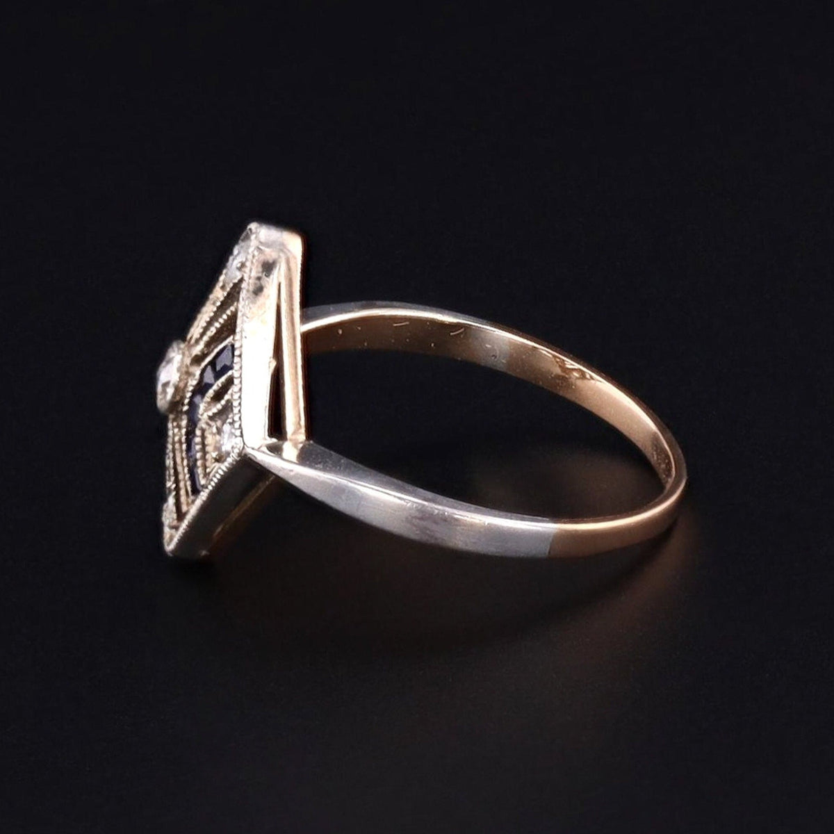 Art Deco Diamond and Sapphire Ring of 14k White Gold - Trademark Antiques