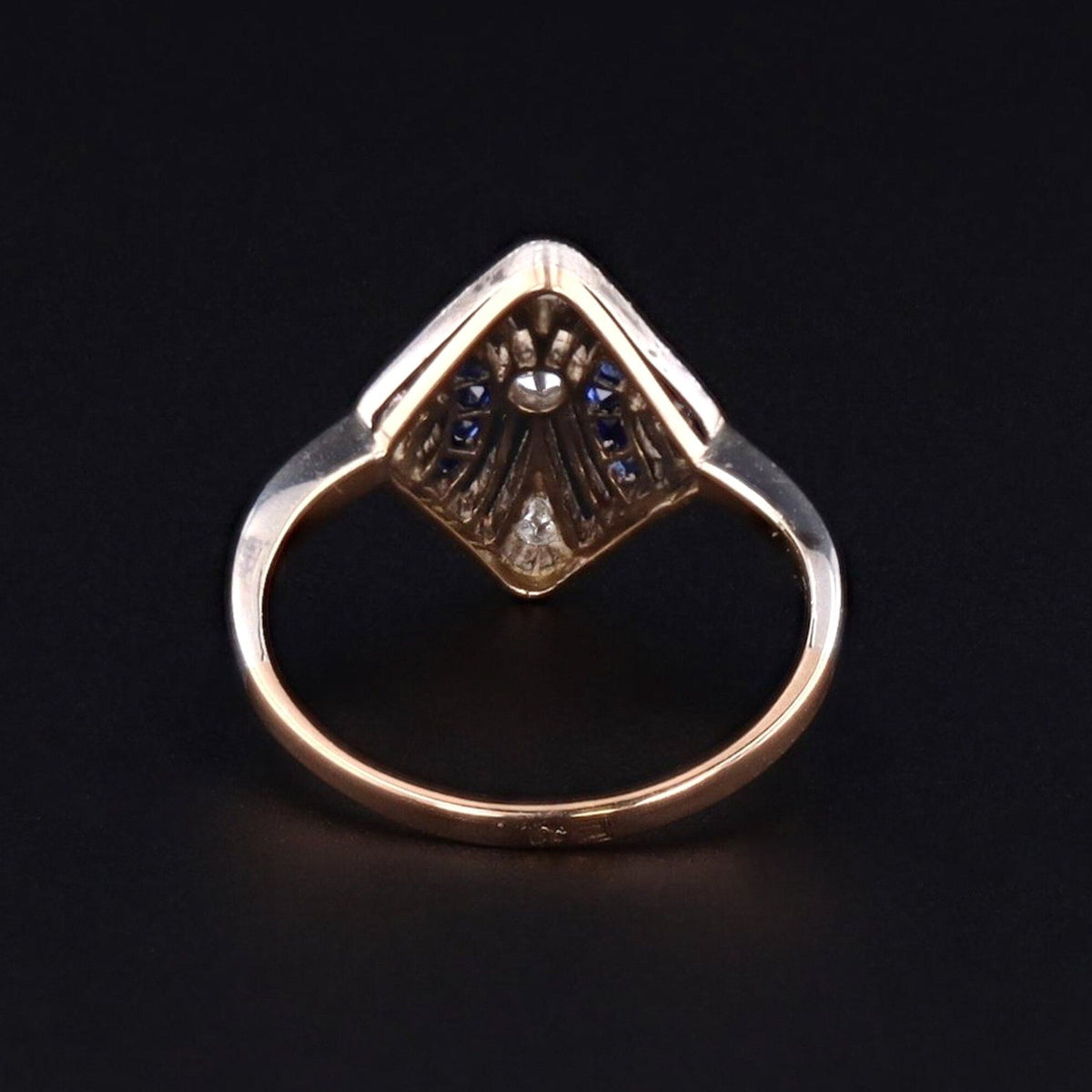Art Deco Diamond and Sapphire Ring of 14k White Gold - Trademark Antiques