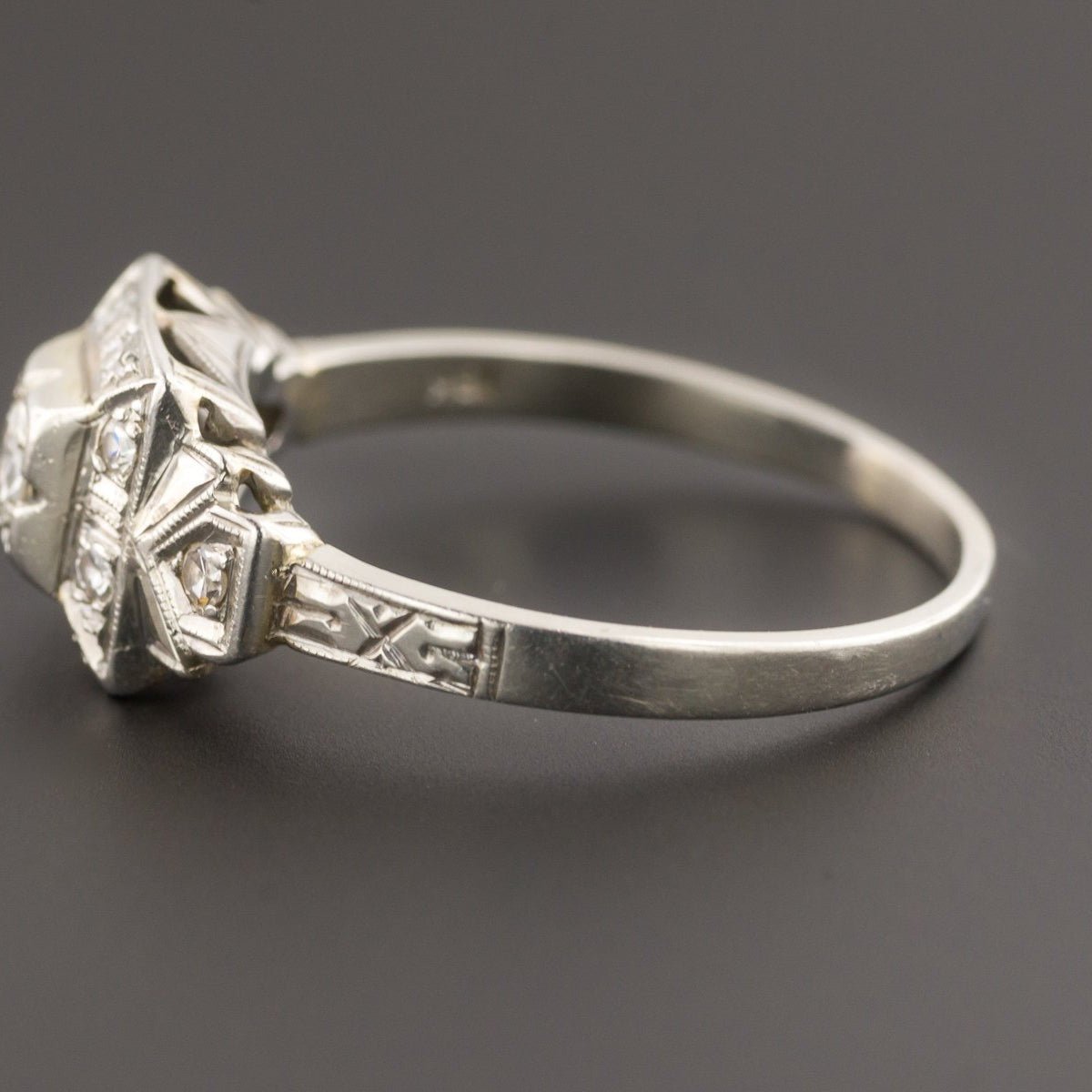 Art Deco Diamond Ring | 18k White Gold Ring - Trademark Antiques