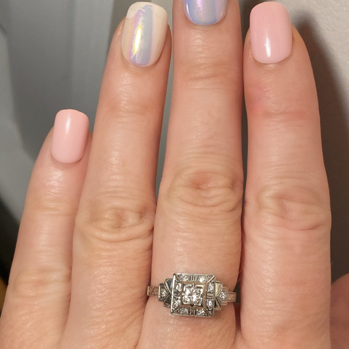 Art Deco Diamond Ring | 18k White Gold Ring - Trademark Antiques