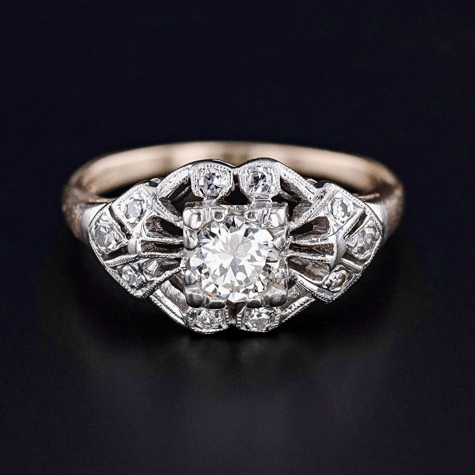 Art Deco Diamond Ring of 14k Gold - Trademark Antiques