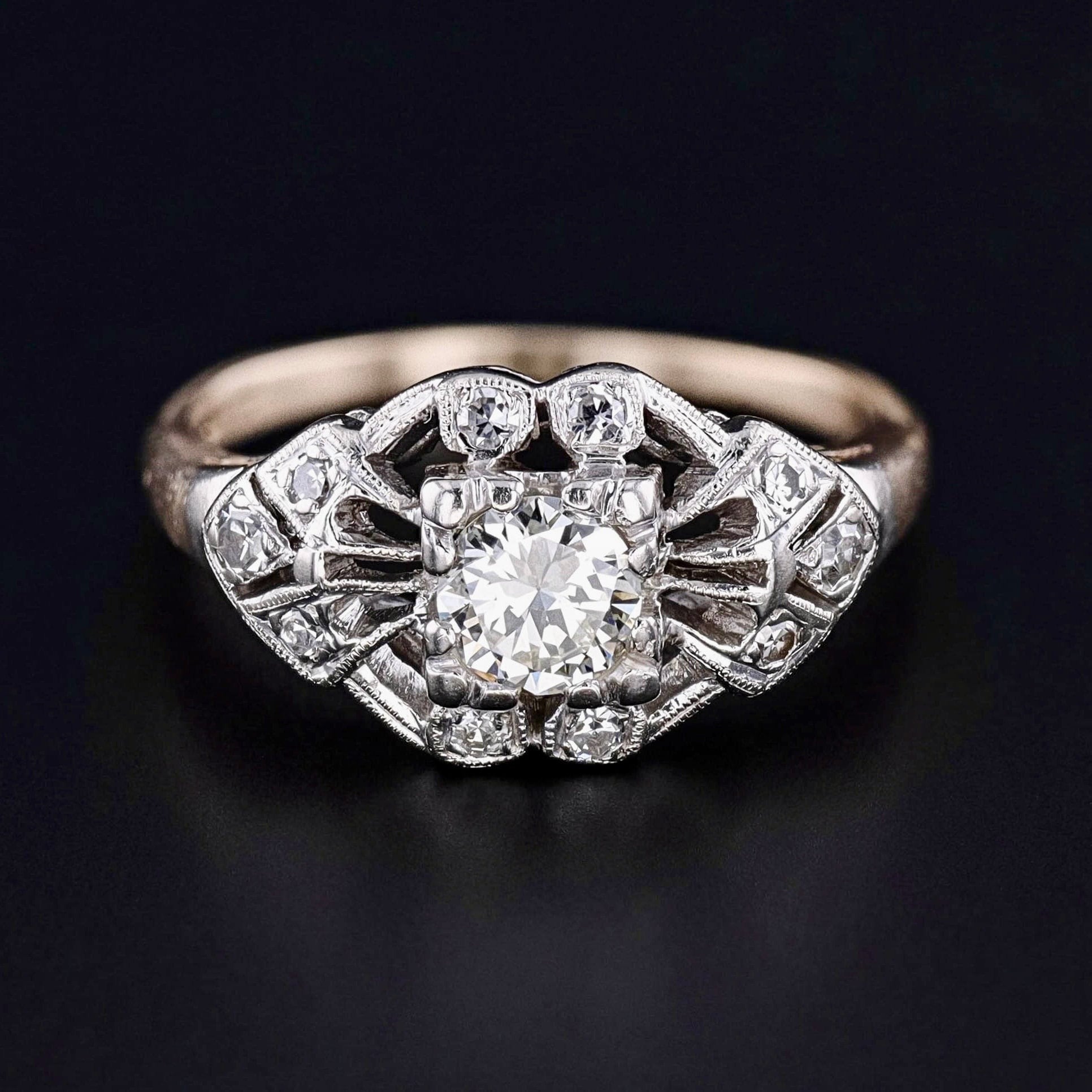 Art Deco Diamond Ring of 14k Gold - Trademark Antiques