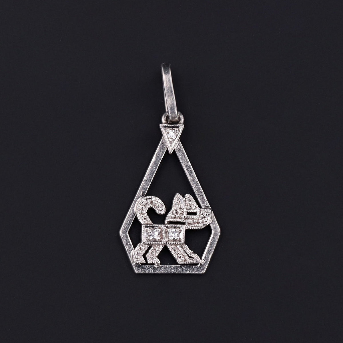 Art Deco Dog Charm | Platinum &amp; Diamond Dog Charm - Trademark Antiques