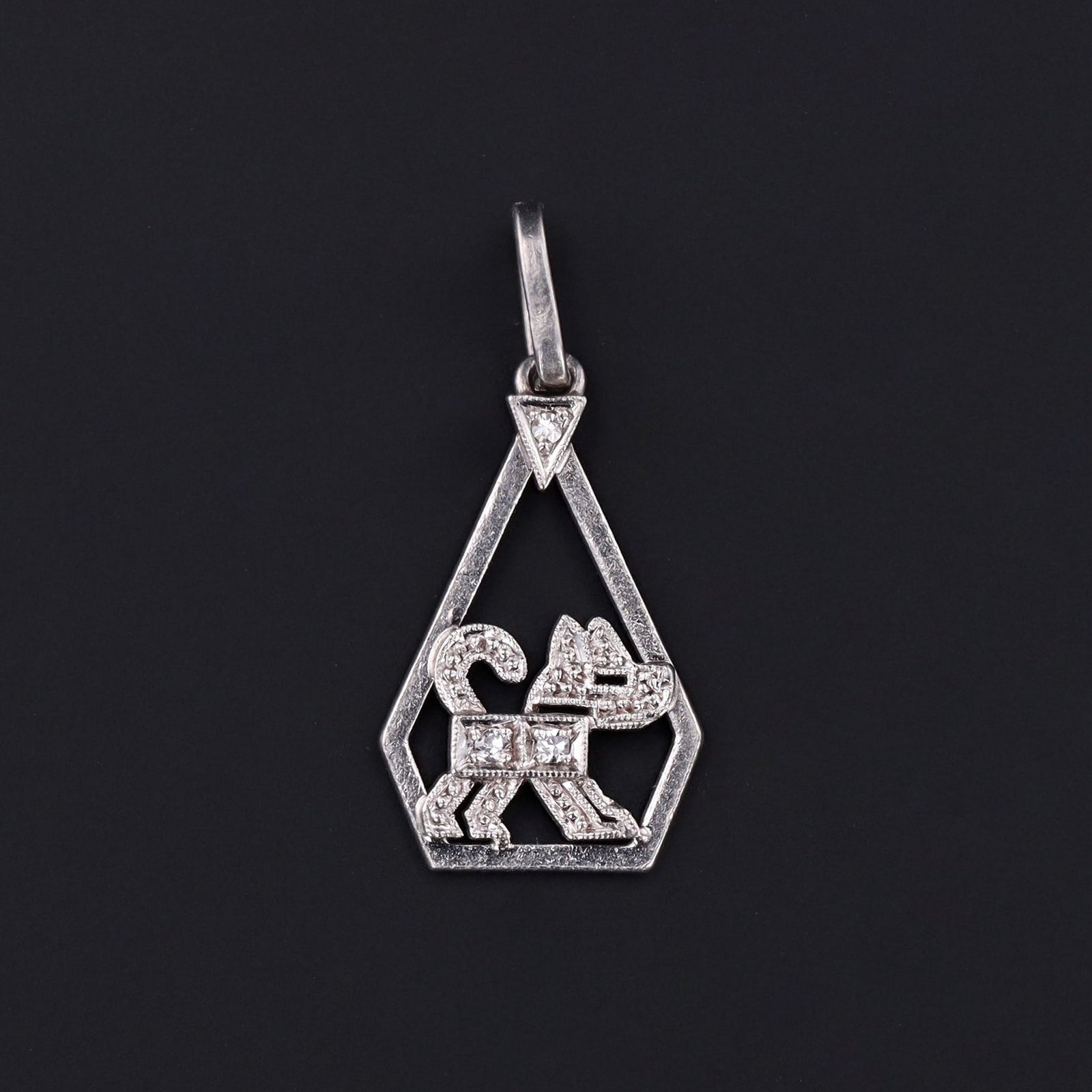 Art Deco Dog Charm | Platinum & Diamond Dog Charm - Trademark Antiques