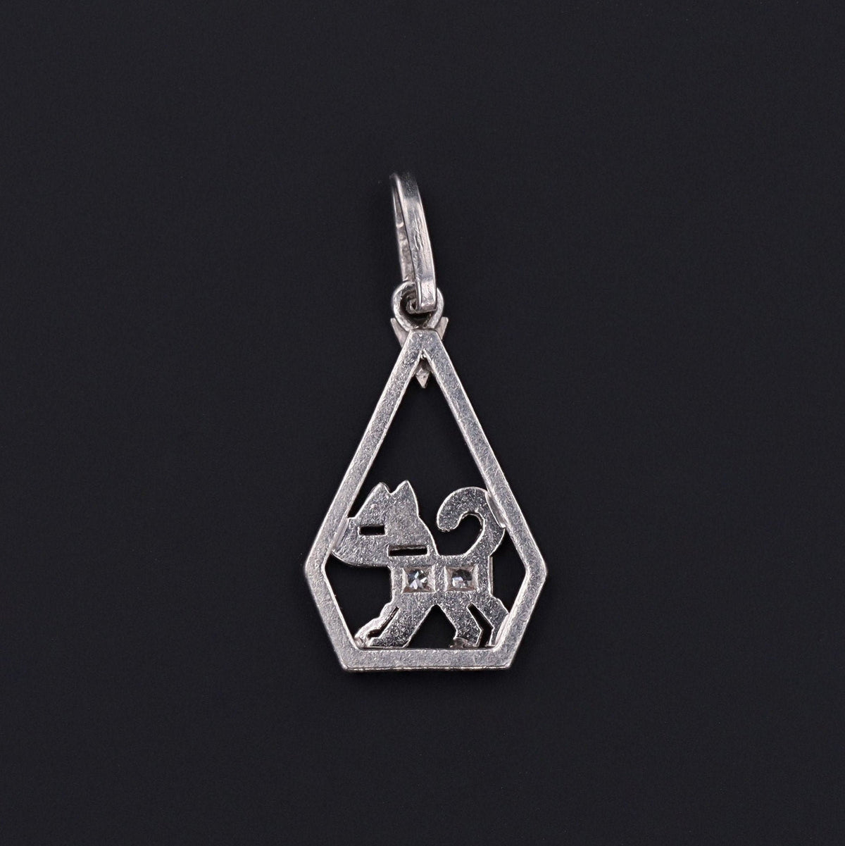 Art Deco Dog Charm | Platinum &amp; Diamond Dog Charm - Trademark Antiques