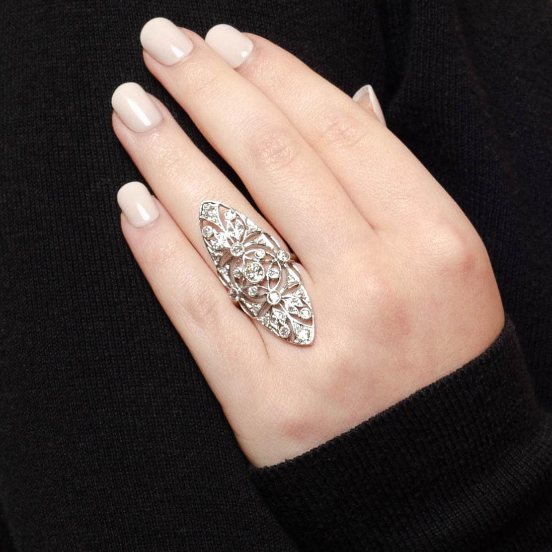Art Deco Elongated Diamond Ring with Appraisal - Trademark Antiques