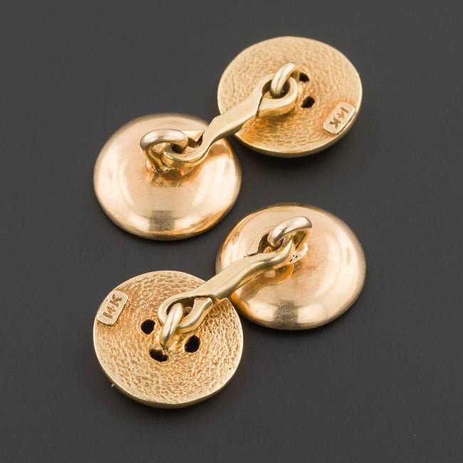 Art Deco Enamel and Emerald Cufflinks | 14k Gold Cufflinks - Trademark Antiques