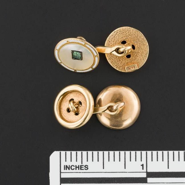 Art Deco Enamel and Emerald Cufflinks | 14k Gold Cufflinks - Trademark Antiques