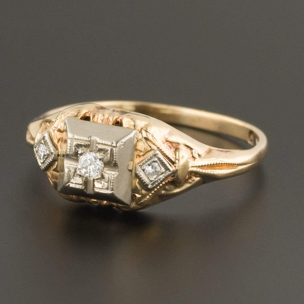 Art Deco Engagement Ring | Yellow Gold Engagement Ring - Trademark Antiques