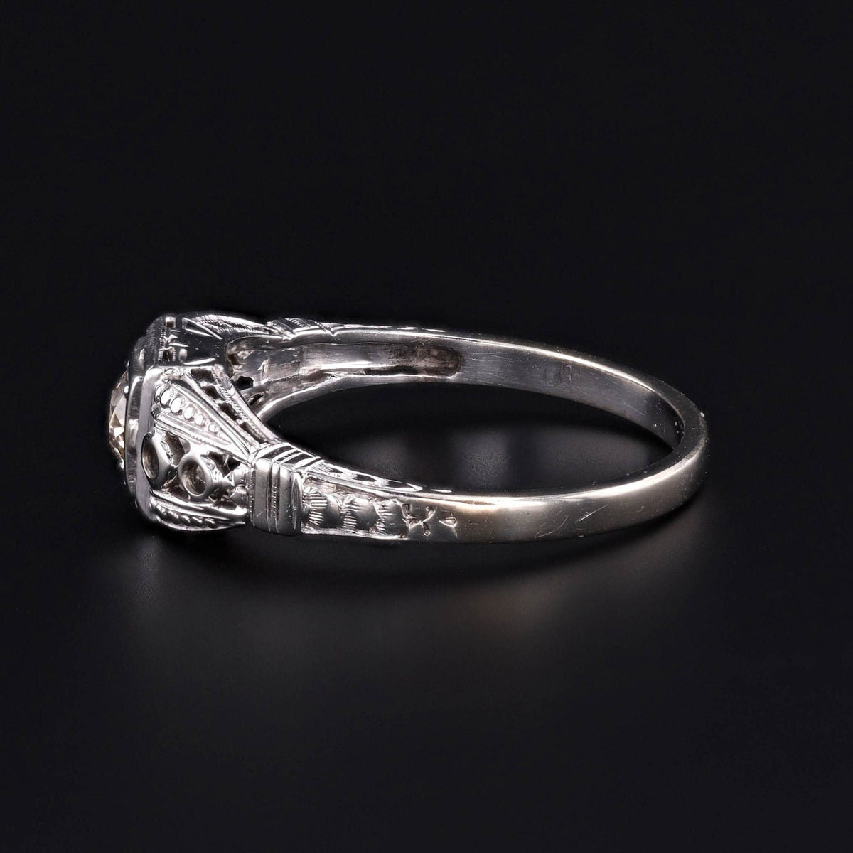 Art Deco Filigree Diamond Engagement Ring of 14k White Gold - Trademark Antiques